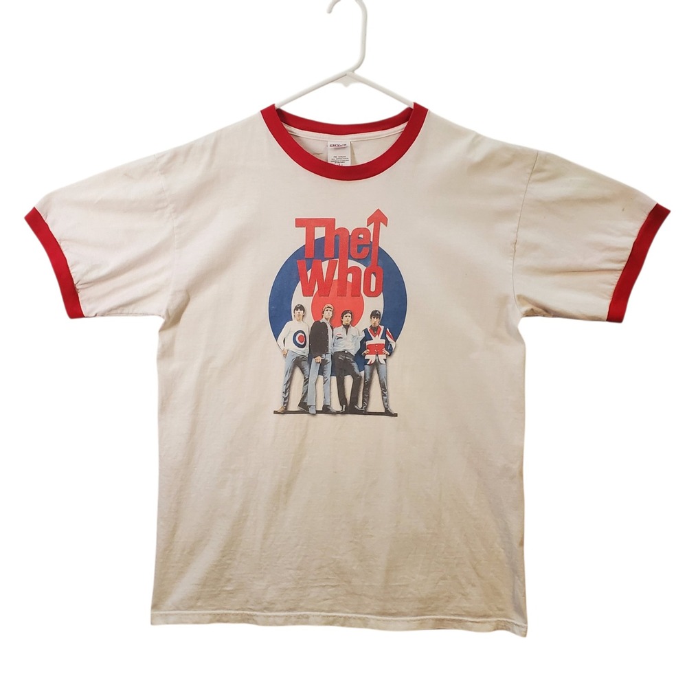 The Who Band Ringer T-Shirt Mens L White Red Anvil Vtg Rock Graphic Tee *READ*